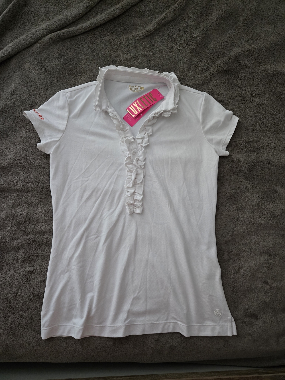 Lilly Pulitzer Luxletic Frida Ruffle Polo White Small